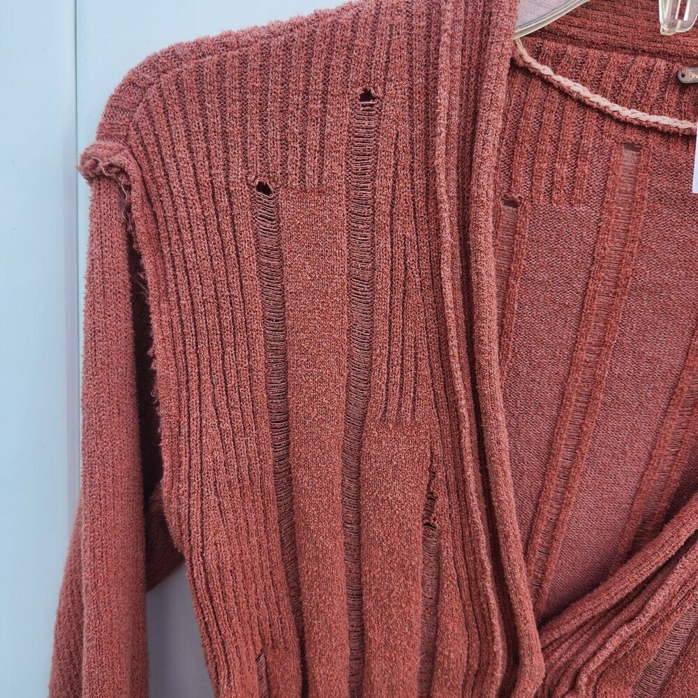 Free People Stevie Distressed V Neck Button Front Cardigan Rose Hips Com… - Picture 6 of 10